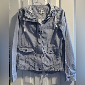 SO Girls Jacket, Junior XS/Girls 14/16, Blue/white stripe, Zip/snap Closure EUC